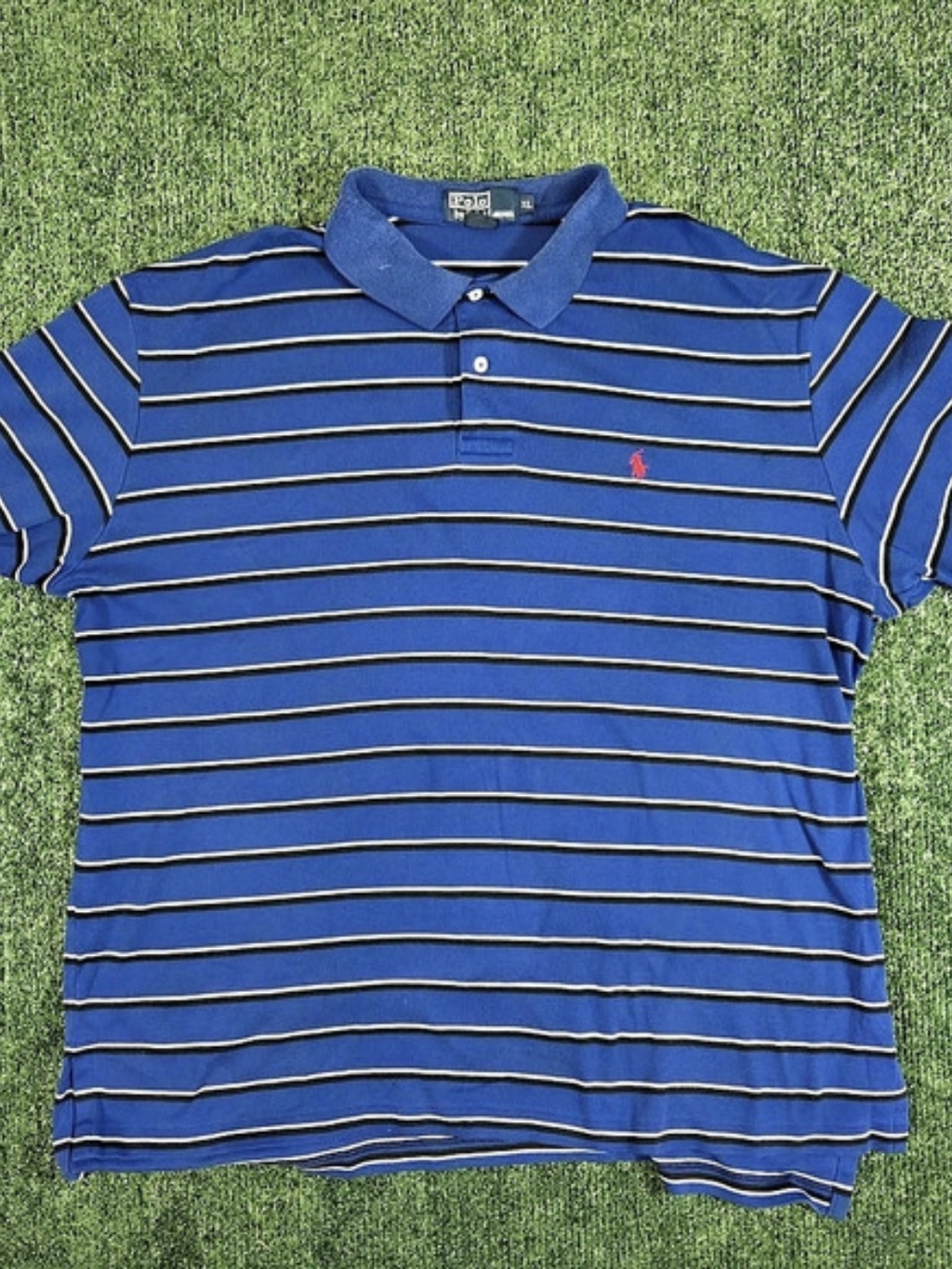 Vintage Polo Ralph Lauren Classic Fit Striped Cotton Polo Shirt Blue & Black XL